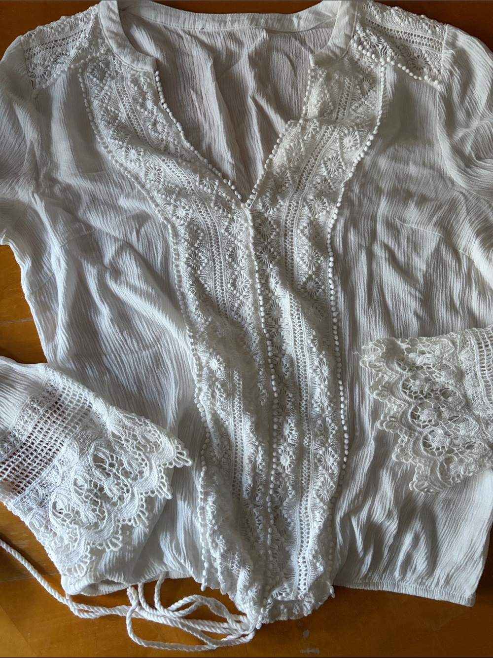 Lulu's White Embroidered Lace Peasant Blouse